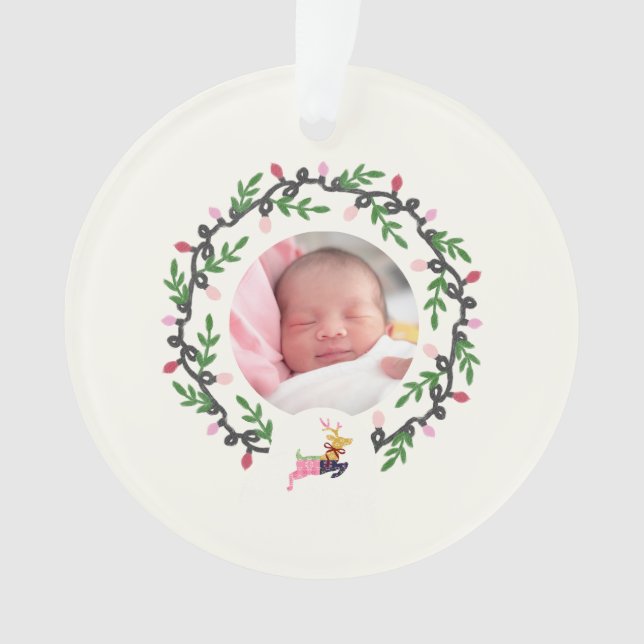 Ornamento 1º Veado de Natal com Coroa de Natal Acrílico Pers (Frente)