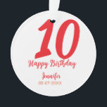 Ornamento 10.º aniversário adicionar nome data ano vermelho<br><div class="desc">design editável</div>