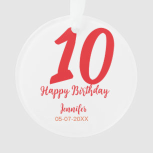 Ornamento 10.º aniversário adicionar nome data ano vermelho 