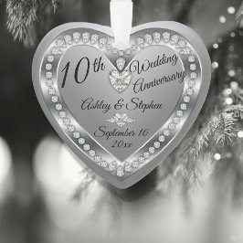 Ornamento 10th Wedding Anniversary Silver Diamonds Keepsake