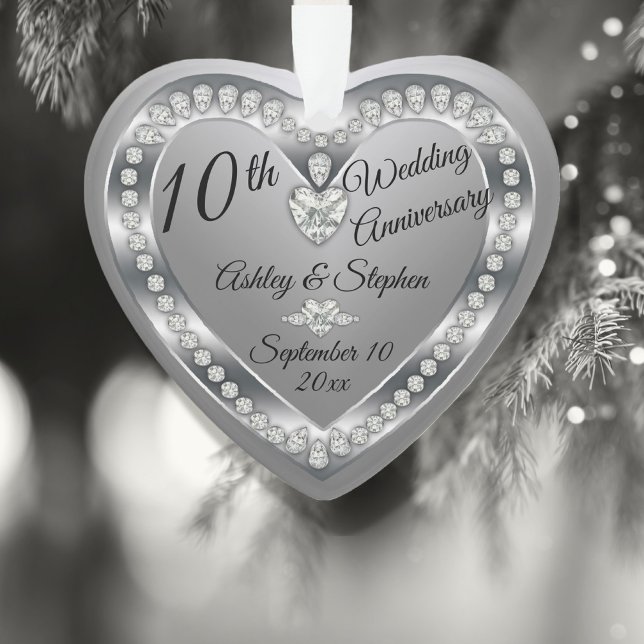 Ornamento 10th Wedding Anniversary Silver Diamonds Keepsake (Criador carregado)