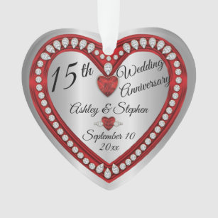Ornamento 15 Casamento Aniversário Ruby Diamantes Keepsael