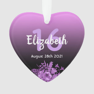 Ornamento 16º nome do gradiente preto roxo festa de aniversá