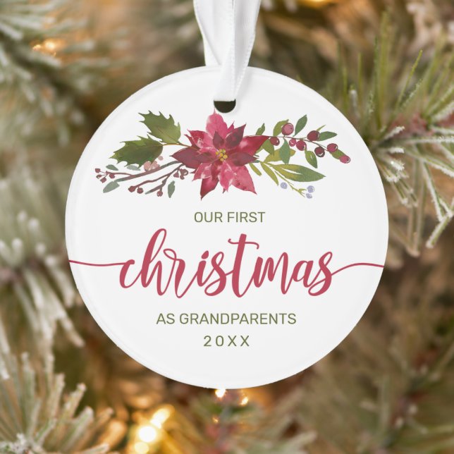 Ornamento 1rua Natal Avós Foto Watercolor Floral (Árvore)