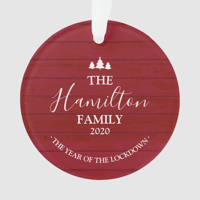 Ornamento 2020 Ano Do Cóvid Da Madeira Vermelha Bloqueada (Frente)