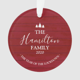 Ornamento 2020 Ano Do Covid De Madeira Vermelha Bloqueada