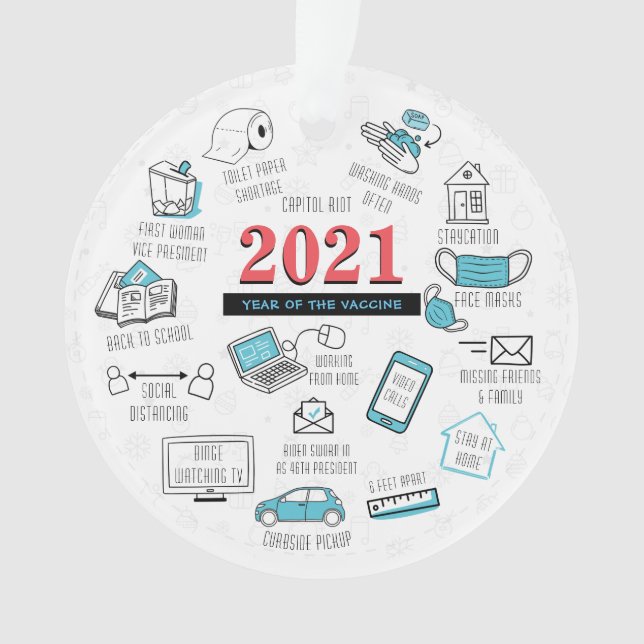 Ornamento 2021 Memórias de Natal Ano de Vacina (Frente)