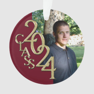 Ornamento 2024 Foto de Burgundy e Dourada Graduação