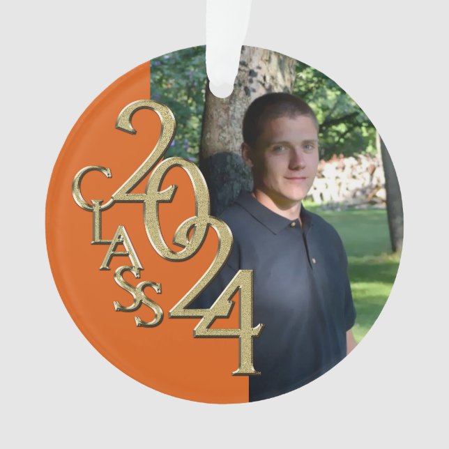 Ornamento 2024 Foto de Formatação Laranja e Dourada (Frente)