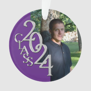 Ornamento 2024 Foto de Graduação em Púrpura e Prata