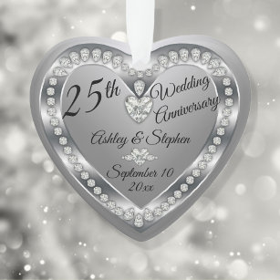 Ornamento 25 Casamento Aniversário de Prata Diamantes de Pra