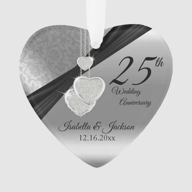 Ornamento 25 Silver Metallic Weding Annianiversario Keepsael (Frente)