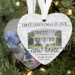 Ornamento 2 Foto Nova Casa Primeiro Natal Faux Marble Heart<br><div class="desc">Celebre a alegria de seu novo lugar com uma foto personalizada de 2 "Primeiro Natal em nossa Nova Casa", um ornamento acrílico em forma de mármore. Imagens e textos neste modelo são simples de personalizar. (DICA DE IMAGEM: Uma maneira fácil de centralizar uma foto exatamente como você deseja é recortá-la...</div>