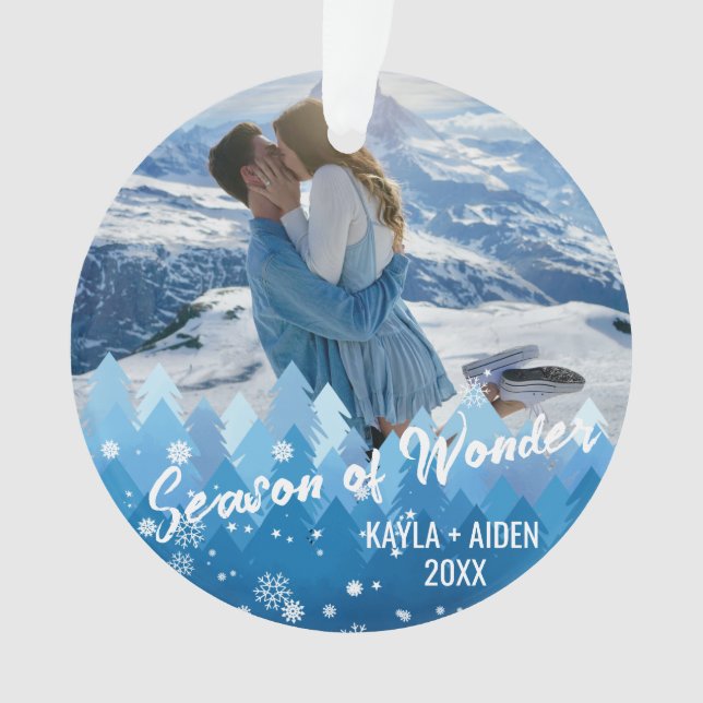 Ornamento 2 Fotos Azul Cor Feliz e Brilho (Frente)