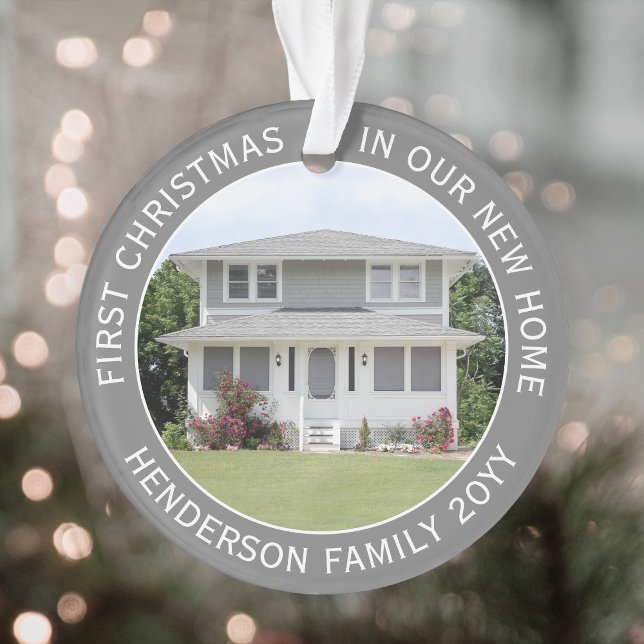 Ornamento 2 fotos do primeiro Natal Novas Cinzas e Branco (Criador carregado)