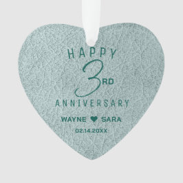 Ornamento 3º Aniversário do Casamento de Aqua Leather