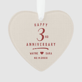 Ornamento 3º aniversário do casamento do couro branco