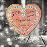 Ornamento 35º aniversário de casamento Coral | Guarda-costas<br><div class="desc">Elegante faux (impresso) diamantes e coral 35th Wedding Anniversário com ornamento fotográfico por Holiday Hearts Designs (direitos reservados). Os campos de modelo são fornecidos para personalizar com seus nomes, aniversário e data. Os estilos de fonte, tamanhos e posicionamento podem ser personalizados através do botão "Personalizar". Tal como acima referido, todos...</div>