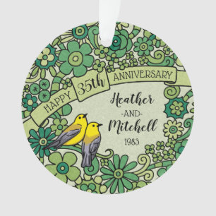 Ornamento 35.º aniversário personalizado, Jade Floral Bird