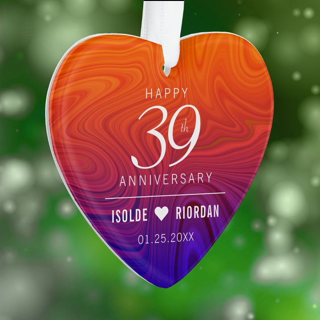 Ornamento 39º aniversário de casamento da Agate (Elegant 39th Agate Wedding Anniversary Acrylic Ornament Cover Photo.)