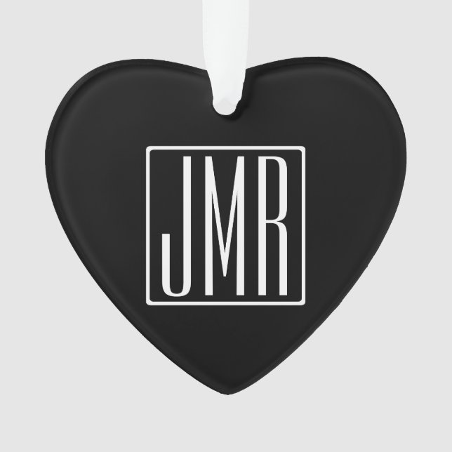 Ornamento 3 Iniciais Monograma | Preto e branco (ou cor suja (Frente)