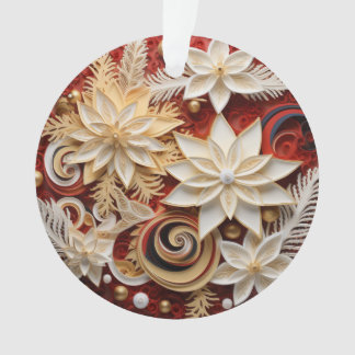 Ornamento 3d Flores de Natal Vermelhas e Douradas