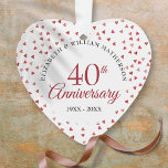 Ornamento 40º aniversário do casamento Ruby Hearts<br><div class="desc">Projetado para coordenar com nossa coleção Ruby Hearts do 40º aniversário. Apresentando corações delicados de rubi. Personalize com suas informações especiais de 40 anos de aniversário de rubi em carta chic. Projetado por Thisnotme©</div>