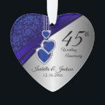 Ornamento 45º Aniversário do Casamento Sapphire<br><div class="desc">🥇 UM DESIGN DE ARTE DE DIREITOS AUTORAIS ORIGINAL, DE Donna Siegrist, DISPONÍVEL SOMENTE NO ZAZZLE! 45º Aniversário de Casamento de Sapphire Keepsasasasakanment pronto para você personalizar. Também pode ser usado em outras ocasiões, como aniversário, amizade, presente de noiva, etc., simplesmente mudando o texto Se necessário, você pode remover o...</div>