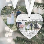 Ornamento 4 Foto Primeiro Natal como Sr. e Sra. Faux Marble<br><div class="desc">Celebrar um feliz feriado de 1rua como um casal casado com uma colagem personalizada de 4 fotos "Nosso Primeiro Natal como Sr. & Sra." ornamento acrílico em forma de coração. Todo texto e imagens neste modelo são simples de personalizar. (DICA DE IMAGEM: Uma maneira fácil de centralizar uma foto exatamente...</div>