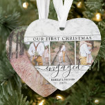 Ornamento 4 Photo 1st Christmas Engaged Faux Marble Heart<br><div class="desc">Celebrate the joyful 1st holiday of your engagement with a custom heart-shaped 4 photo collage "Our First Christmas Engaged" faux marble acrylic ornament. All text and images on this template are simple to personalize. (IMAGE PLACEMENT TIP: An easy way to center a photo exactly how you want is to crop...</div>