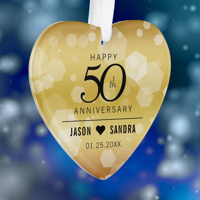 Ornamento 50º aniversário de casamento do Ouro Elegante (Elegant 50th Wedding Anniversary Acrylic Ornament Cover Photo.)