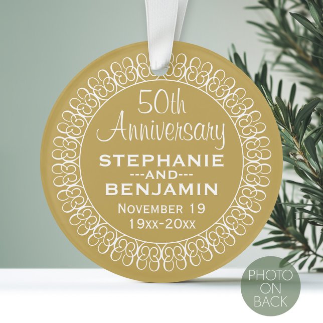Ornamento 50º Aniversário de Casamento Personalizado (Personalized Wedding Anniversary Photo Ornament)
