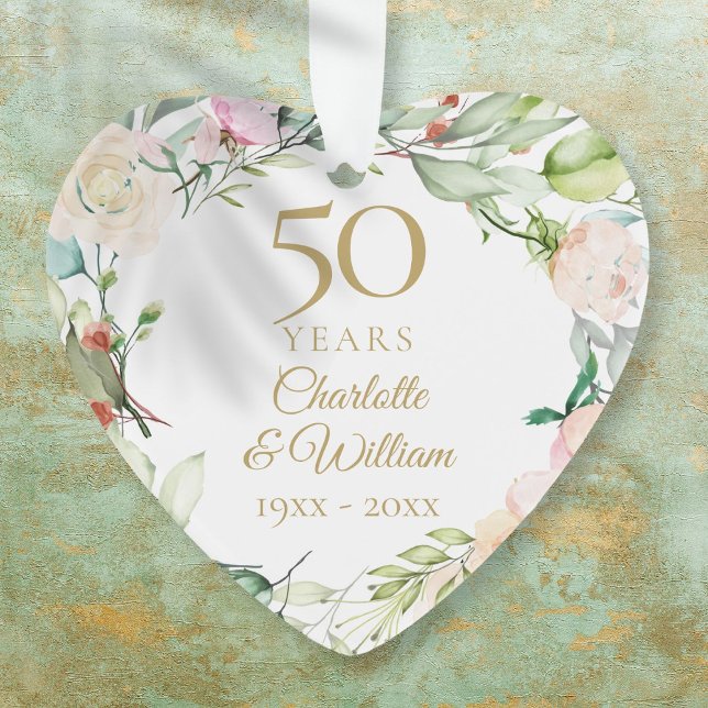 Ornamento 50º Aniversário Dourado de Casamento Floral Keepsa (50th Gold Wedding Anniversary Floral Keepsake Ornament)