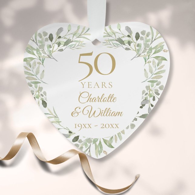 Ornamento 50º aniversário Dourado do casamento Greenery (50th Gold Wedding Anniversary Greenery Ornament)