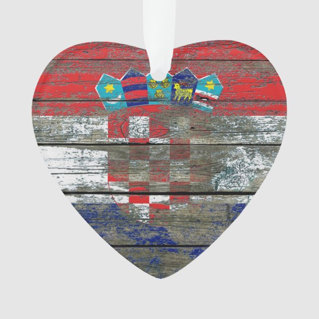 Ornamento A bandeira croata na madeira áspera embarca o (Frente)