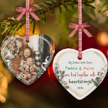 Ornamento A Irmã Irmã Grande Cita Foto Personalizada<br><div class="desc">Moldura da Linha do ouro adorada com ornamento Holly, Pine e Fita para mostrar sua própria memória especial do amor irmão. A forma do coração é um símbolo perfeito para o amor. A linha brilhante e brilhante de ouro rodeia sua foto memorial. A fita sagrada, pinheira e seda completa toda...</div>