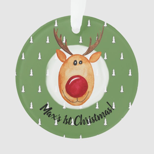 Ornamento A primeira árvore de natal Rudolph com nome do Bab (Frente)