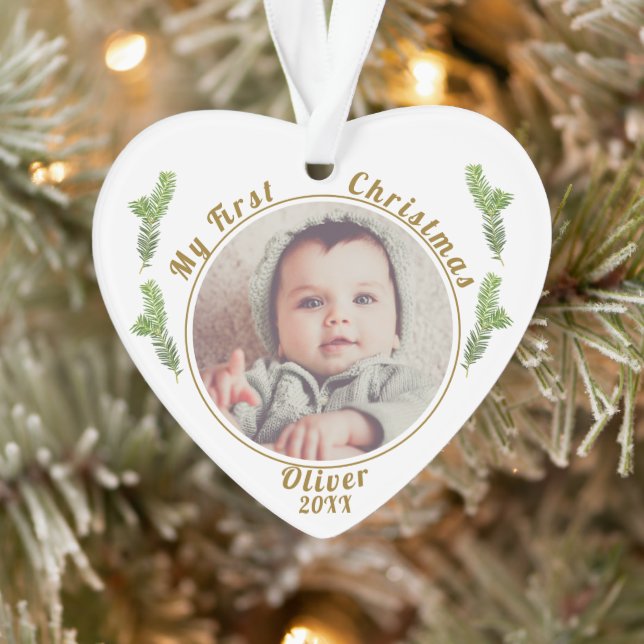 Ornamento A primeira foto de Natal do Elegante Bebê Festivo (Árvore)