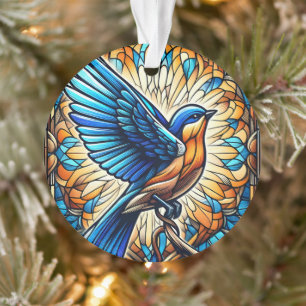 Ornamento A Serene Bluebird: Trabalho de arte de vidro manch