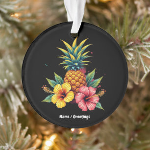 Ornamento Abacaxi e Hibiscus Floral Hawaii Summer Beach