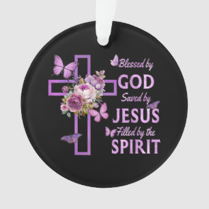 Ornamento Abençoado por Deus Salvo pela Cruz Floral Purple d