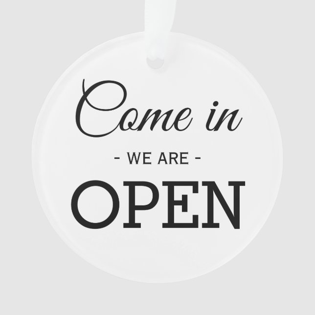 Ornamento Aberta/Fechada loja branca e dupla face (Frente)