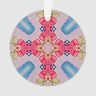 Ornamento Abstrato Floral Cross Acrylic Ornament