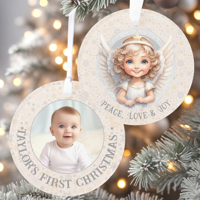 Ornamento Acrilato de Foto do Nome do Anjo de Natal (Christmas Angel Template Name Photo Acrylic Ornament)