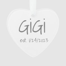 Ornamento acrílico de data estabelecida Gigi