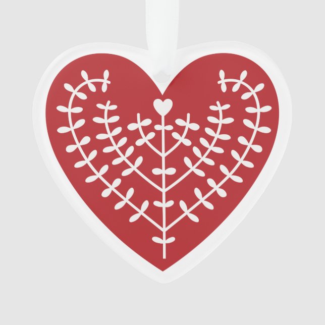 Ornamento acrílico do Coração Vermelho escandinavo (Frente)