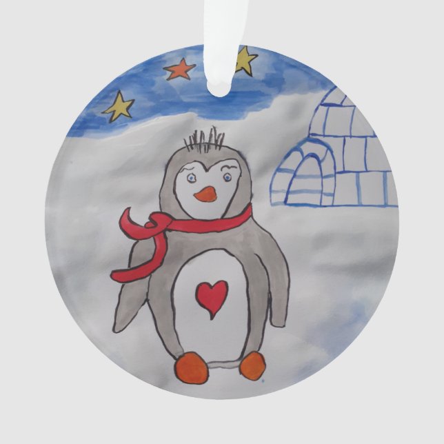 Ornamento acrílico do Pinguim-Neve Inverno (Frente)