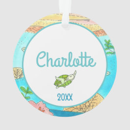 Ornamento Adicione nome Tartarugas marinhas Tropical Beach T