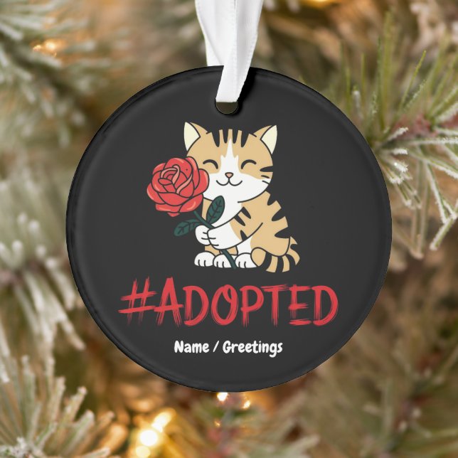 Ornamento Adopted Cat Love Illustration with Rose (Árvore)