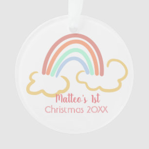 Ornamento Adorável Arco-Íris Pastel Mágico 1º Natal